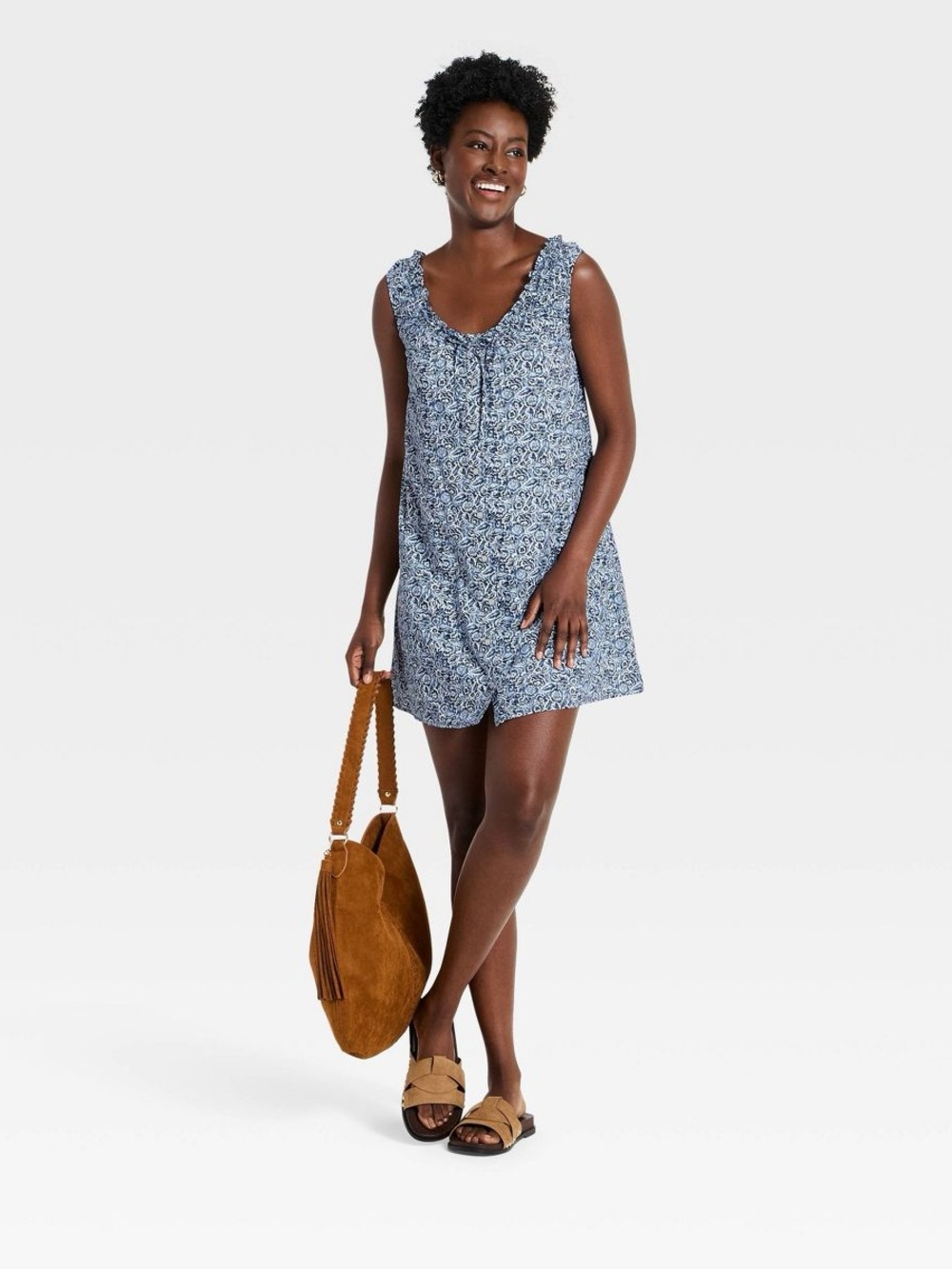 Women's Mini Swing Shift Dress - Universal Thread™ Navy Blue Floral Large NWT